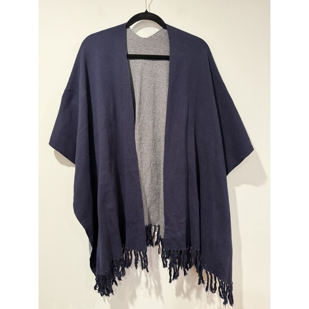 Shawl Double Sided/Reversible Blanket Wrap Solid NavyGrey Fringe Travel Vacation